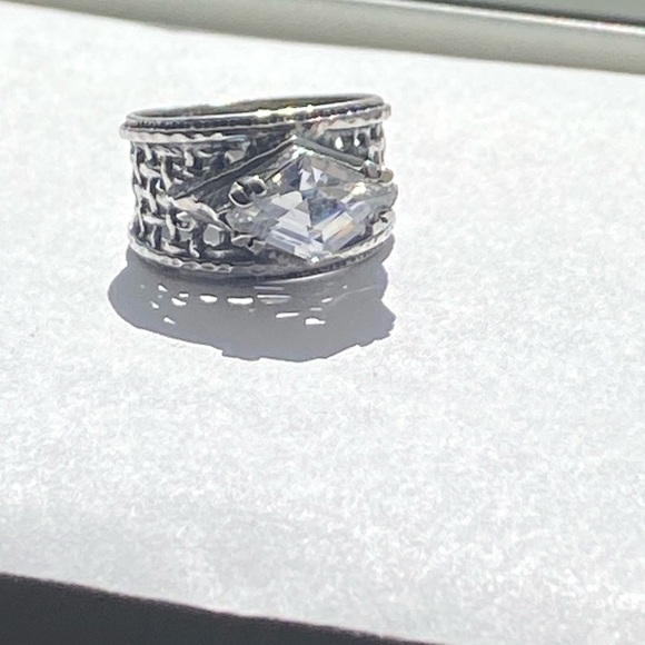 Silpada Vintage-Inspired Silver CZ Wide Band Ring  size 6 - Picture 5 of 7